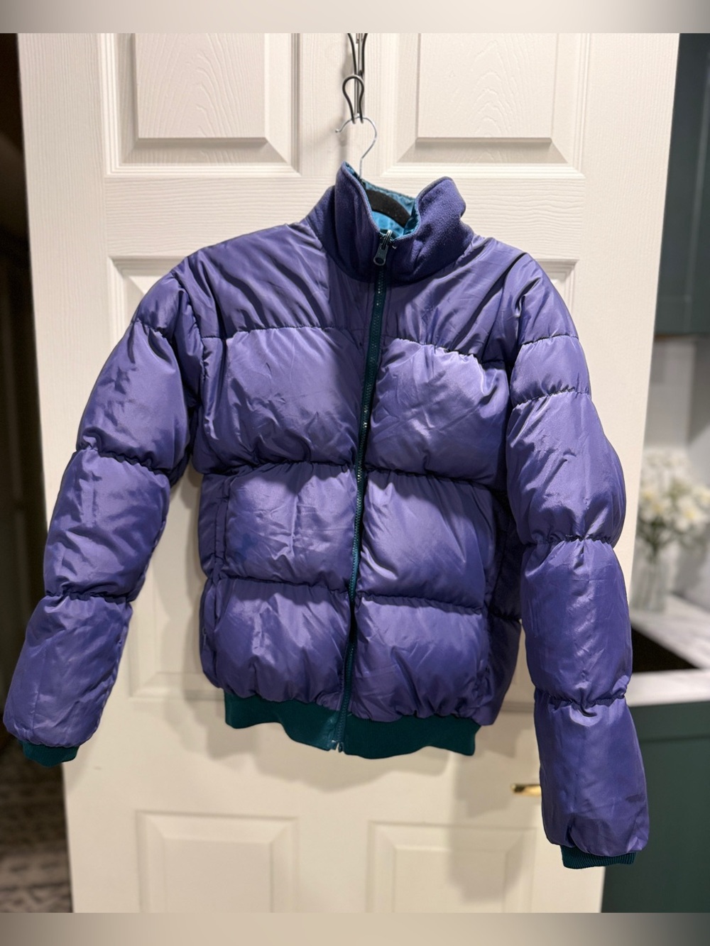 VTG 90s Columbia Reversible Down Puffer Jacket Men's Small Teal Purple - Picture 10 of 12